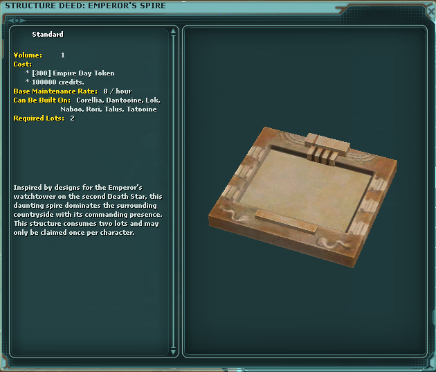 Emperor Spire Deed | Star Wars Galaxies Restoration