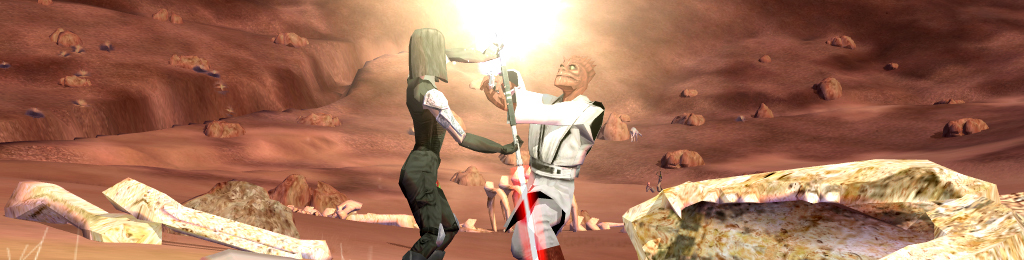 An image depicting two players fighting with lightsabers